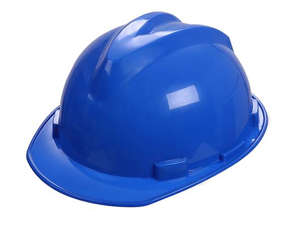 Blue HDPE safety helmet with V-guard