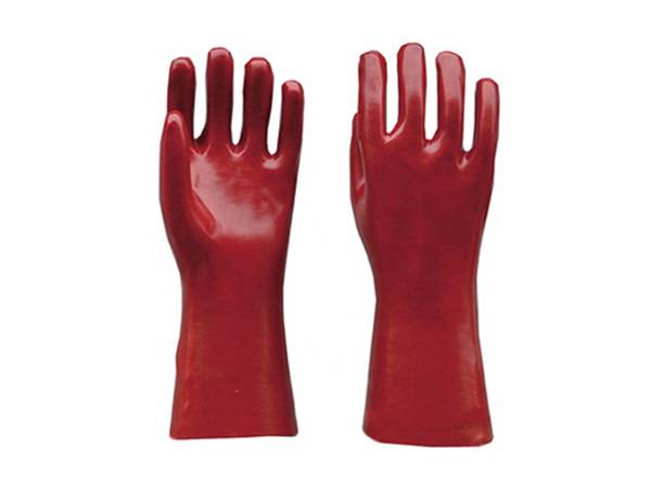 A pair of light blue chemical resistant gloves are displayed.