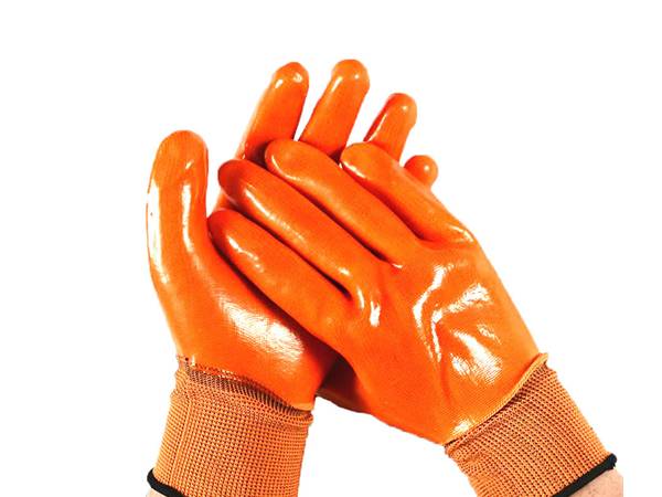 The front and back details of the full smooth latex coated gloves are displayed.