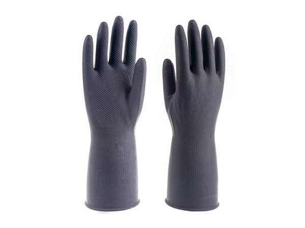 Black latex chemical resistant gloves
