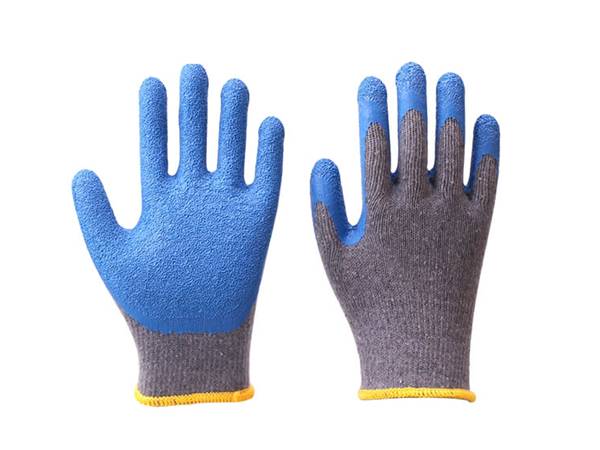 The front and back details of the palm crinkle latex coated gloves are displayed.