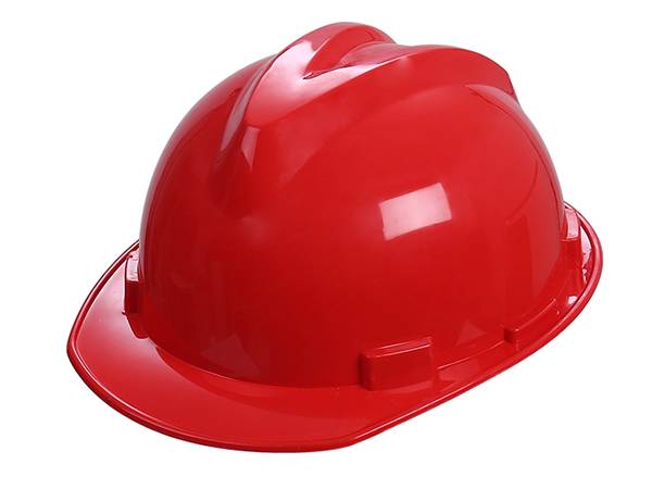 Red HDPE safety helmet with V-guard