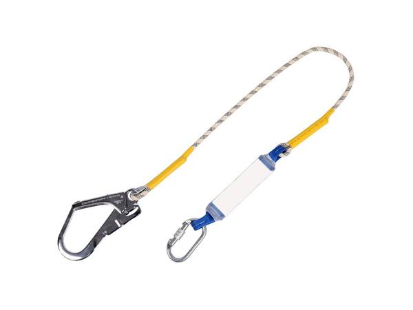 A nylon braided round rope safety lanyard with a single leg is displayed.