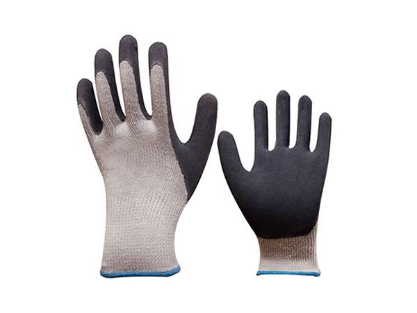 The front and back details of the thumb sandy latex coated gloves are displayed.