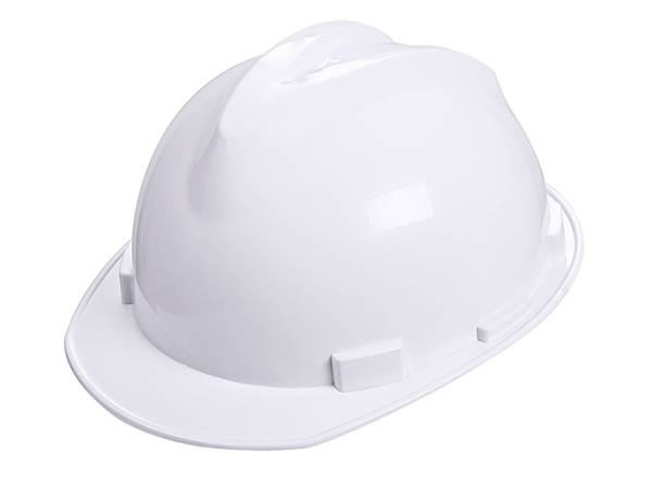 White HDPE safety helmet with V-guard